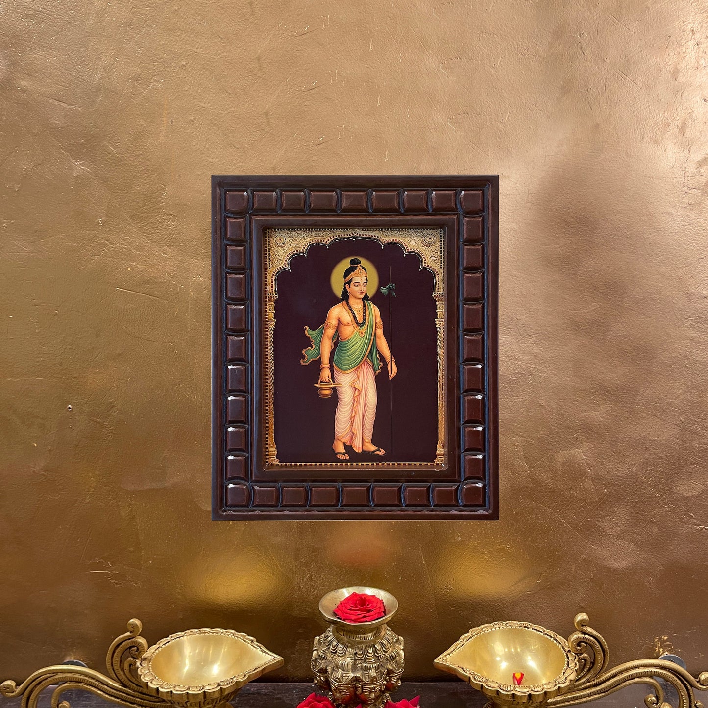 Renukacharya Gold Leafed Art in Wooden Frame