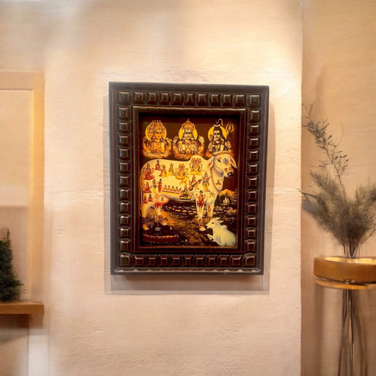 Kamadhenu Gold Leafed Art with Wooden Frame