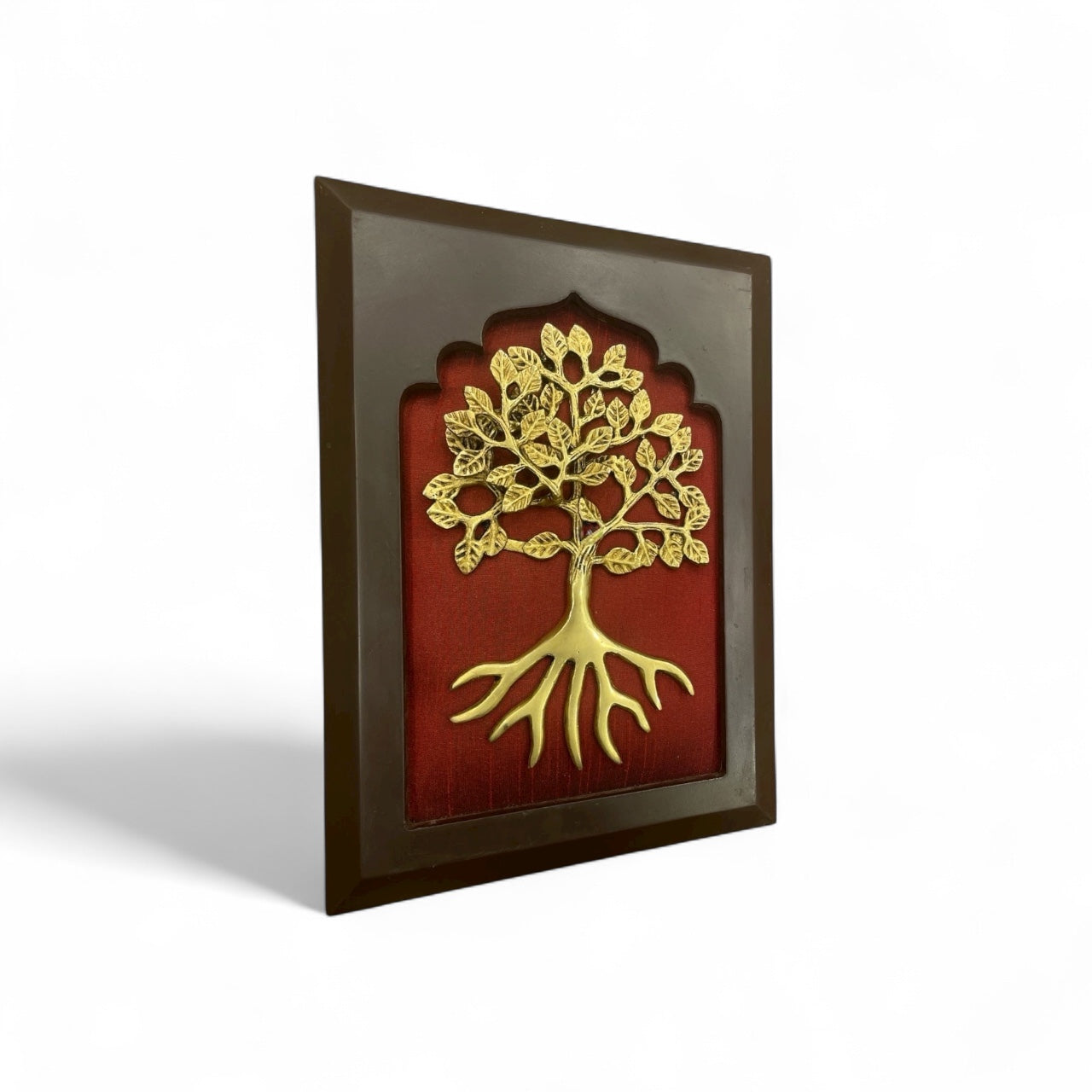 Brass Kalpavriksha with wine red in wooden frame