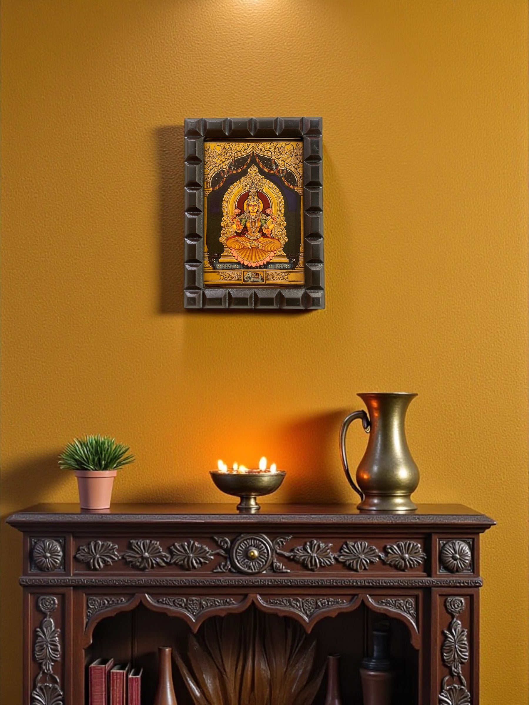 Shree Lakshmi Gold Leafed Art With Wooden Frame