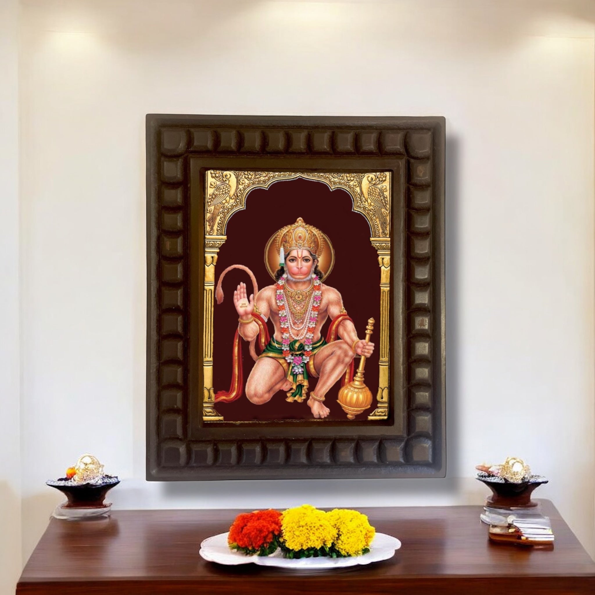 Hanuman Gold Foiled Art within wooden frame