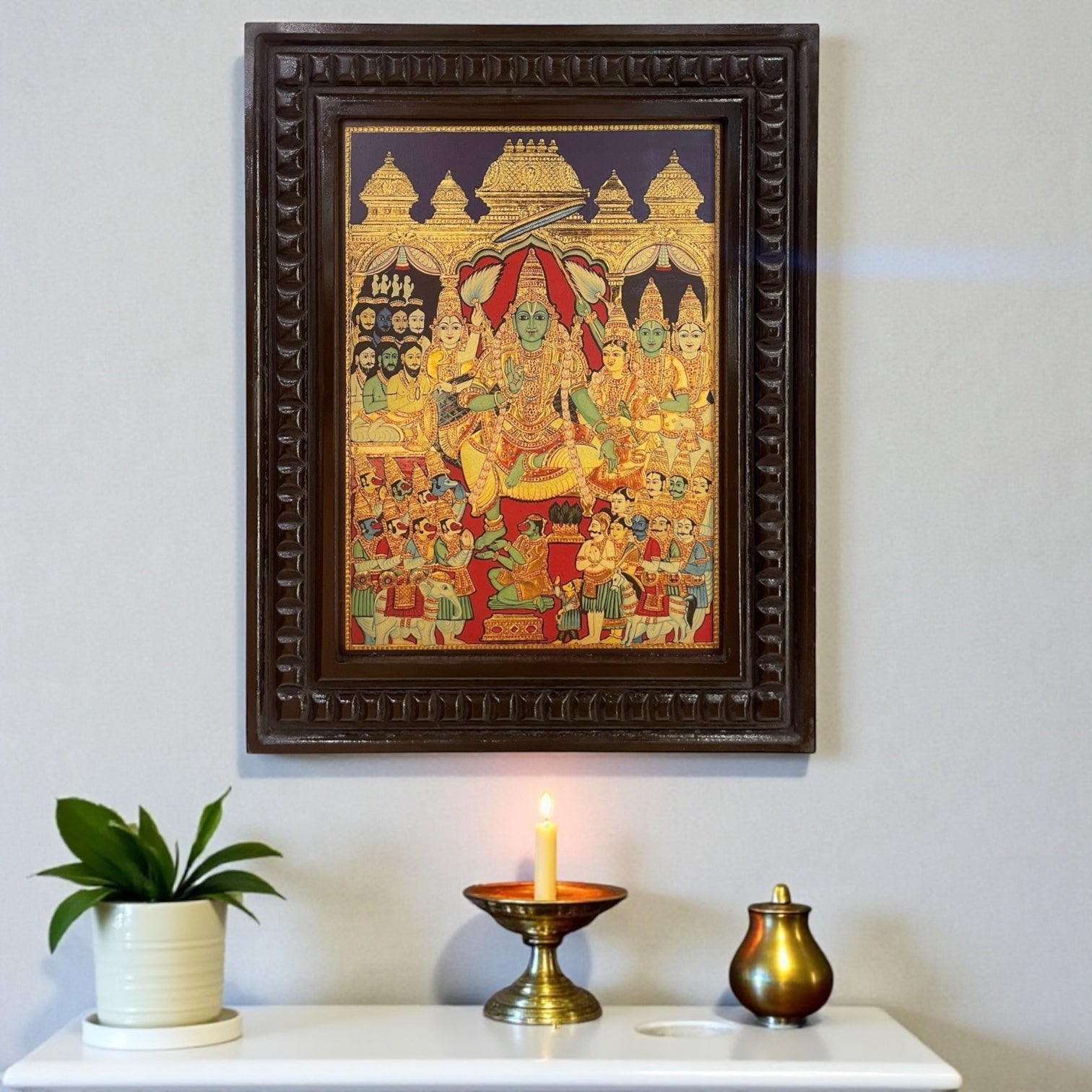 Rama Pattabhishekam Gold Leafed Art With Wooden Frame