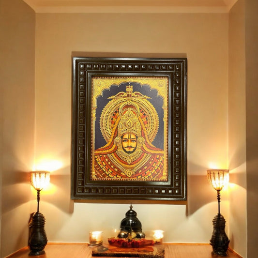 Khatu Shyam Gold Leafed Art With Wooden Frame
