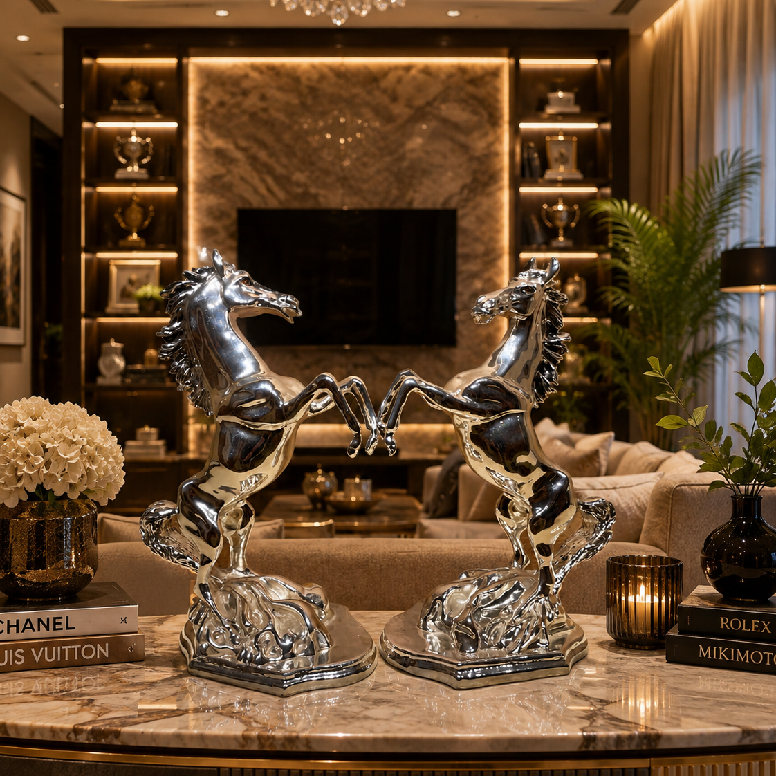 Premium Sterling Silver Horse Statue Pair | Vastu Lucky Horse Sculpture | Luxury Decor
