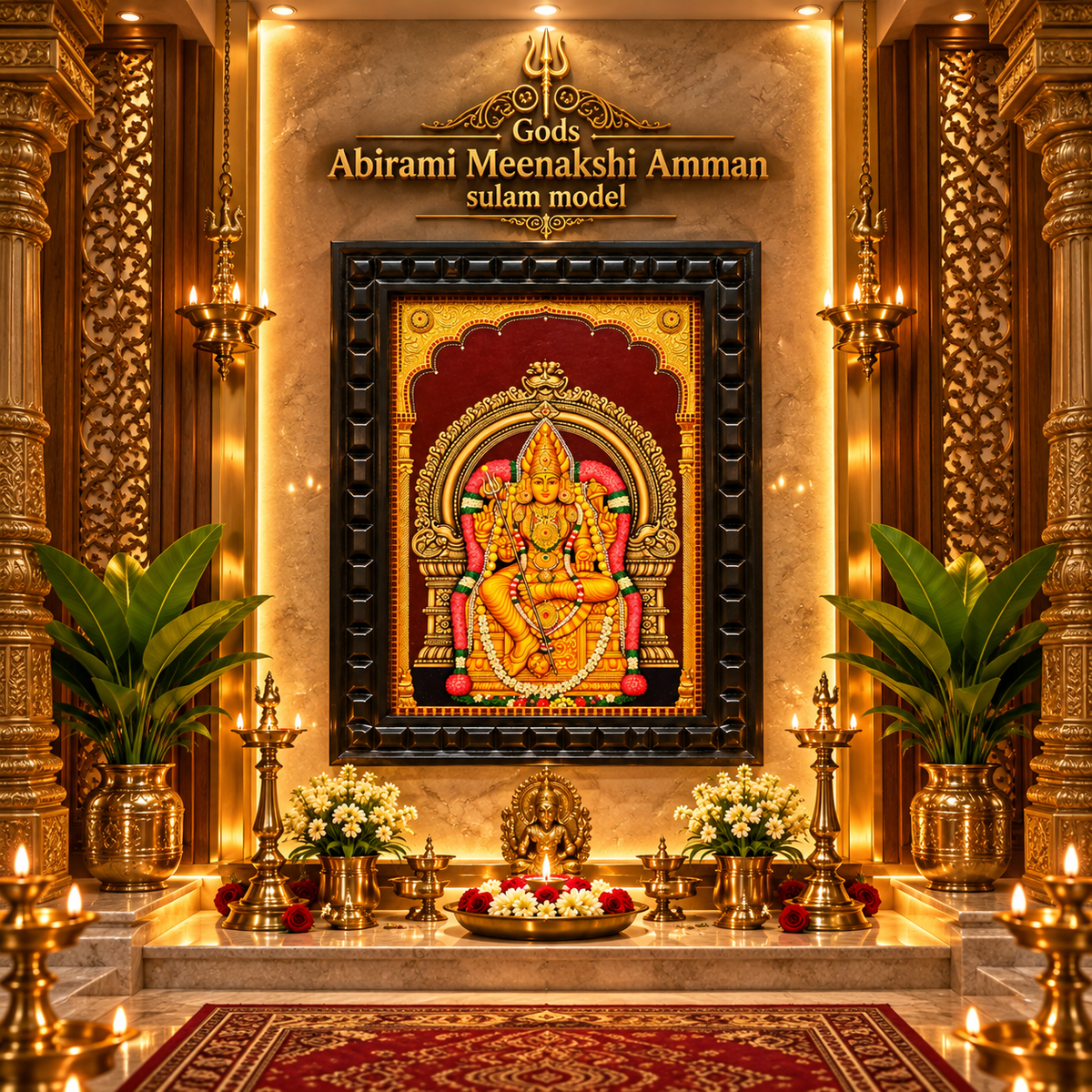 Goddess Abirami Meenakshi Amman Gold Leaf Art | Premium Waterproof Engineered Wooden Frame | Divine Pooja Room Wall Art | Made by Estudio