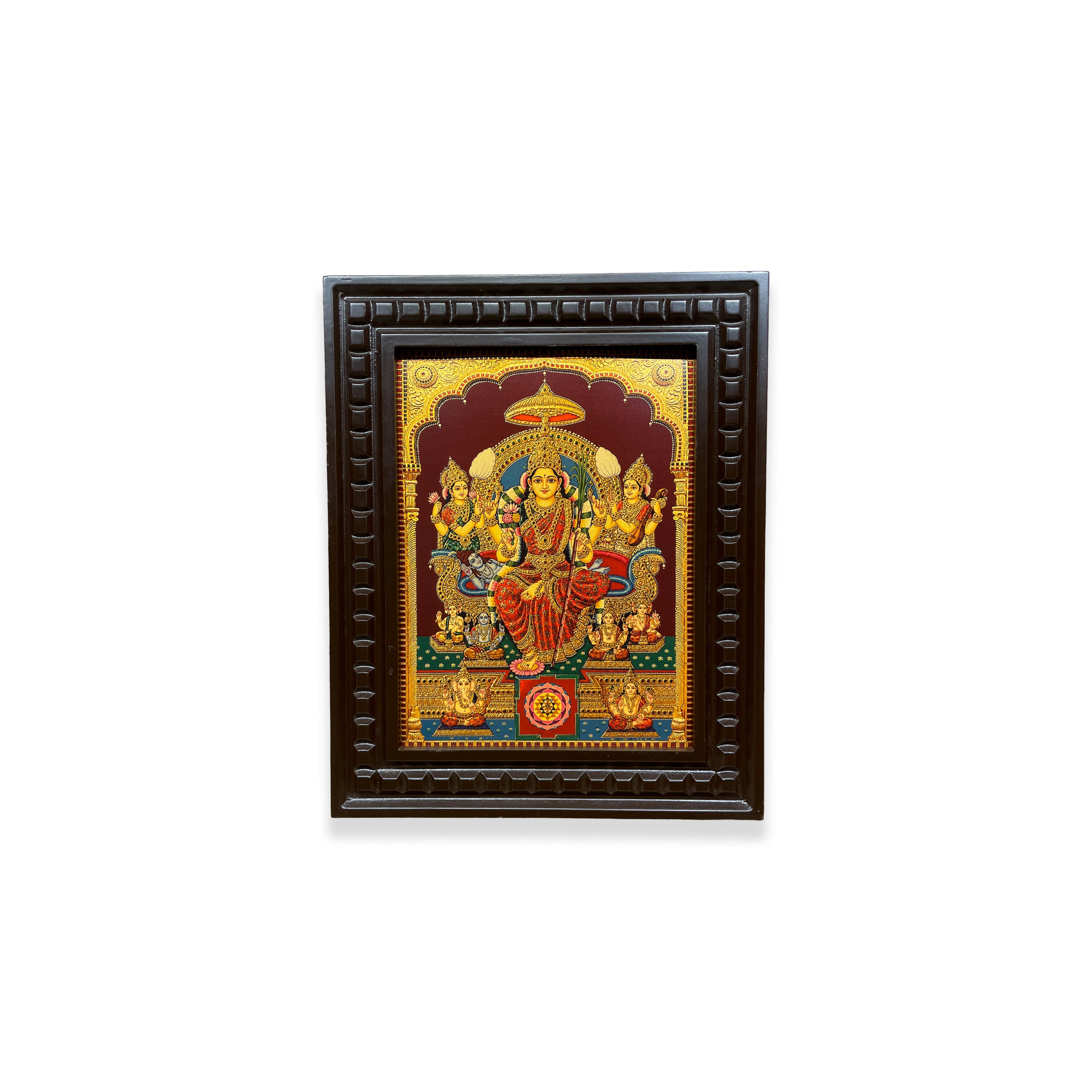 Lalita Tripura Sundari Gold Leaf Art | Engineered Wooden Frame for Pooja Room & Living Hall