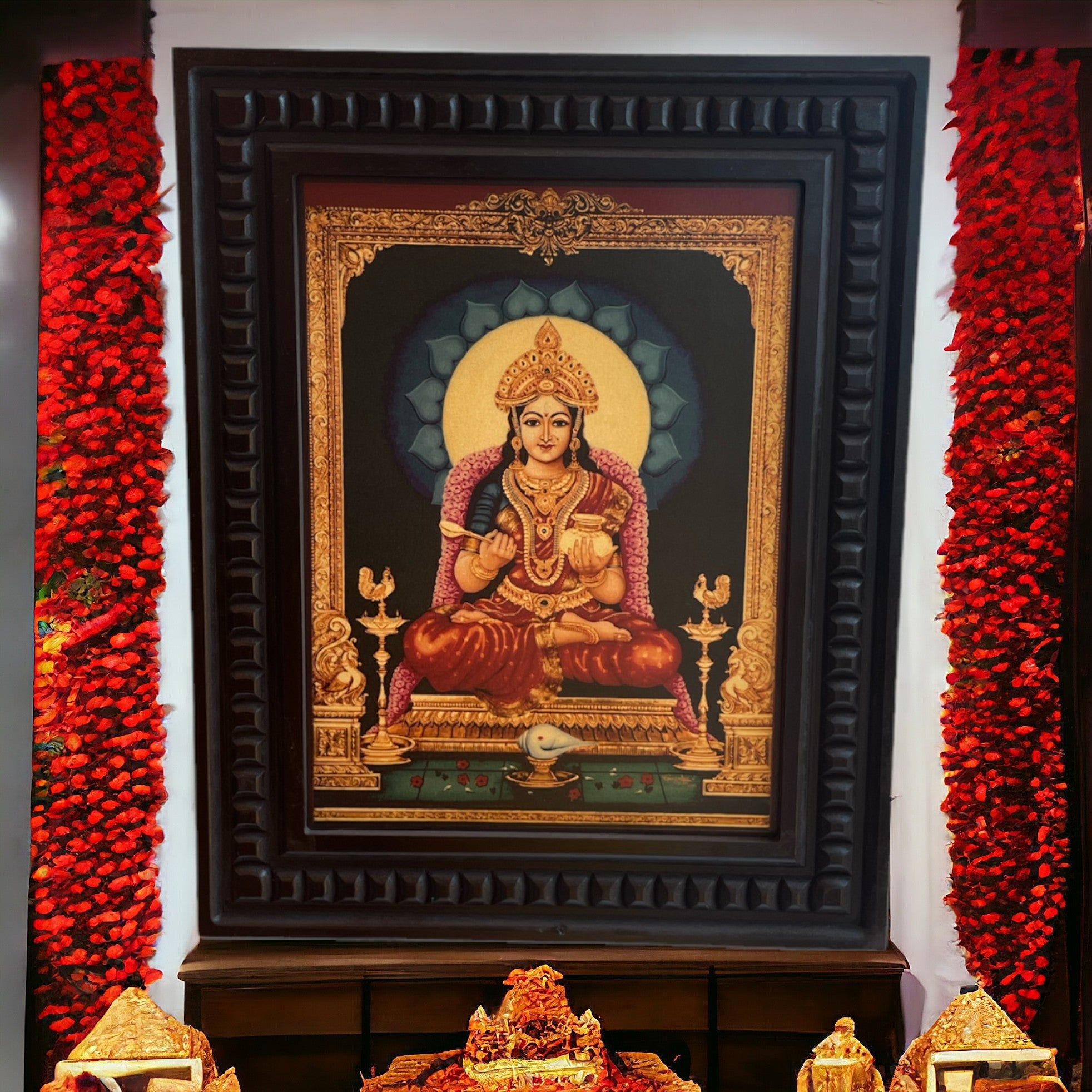Gold Leafed Art Annapurna With Wooden Frame