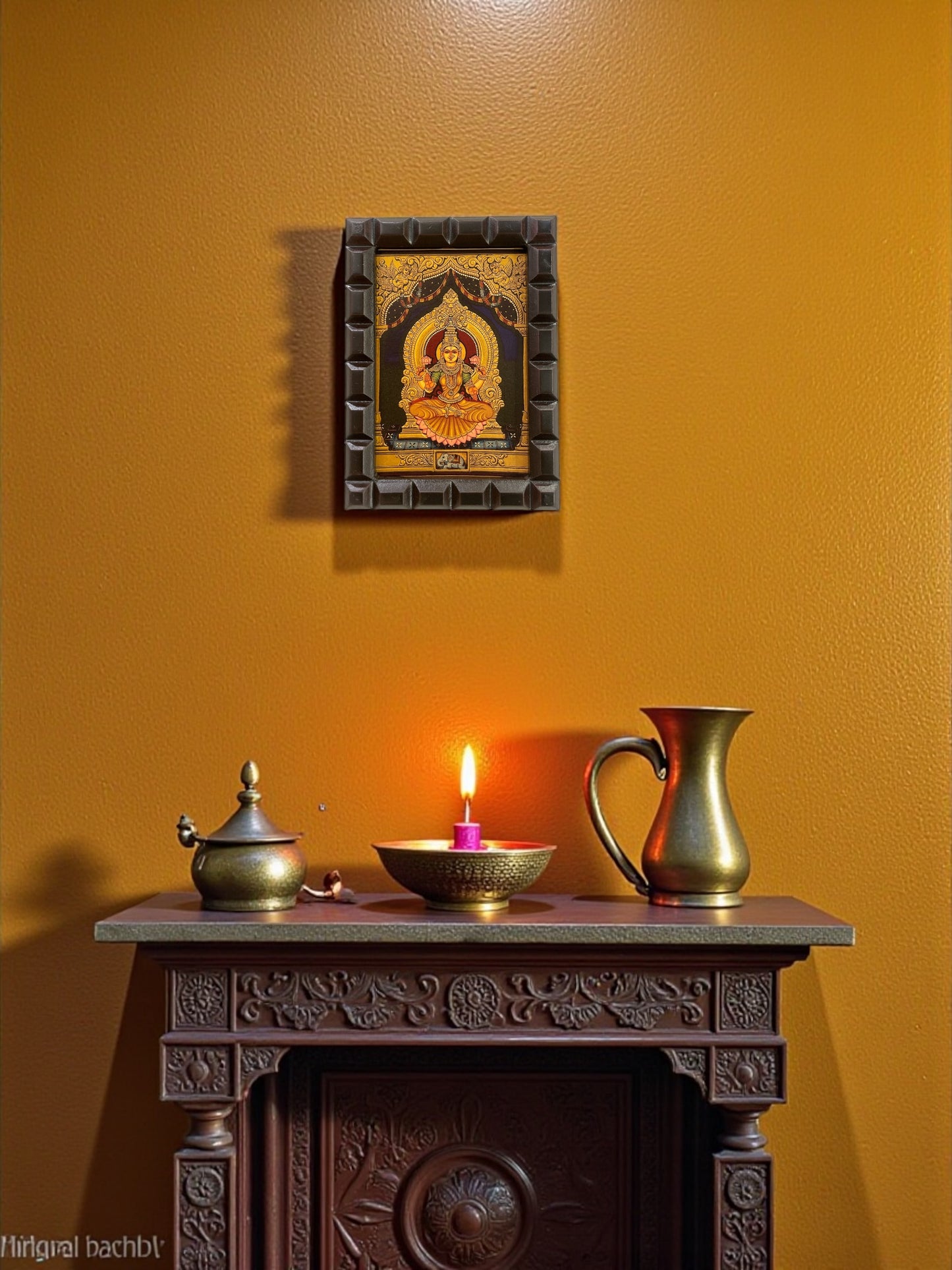 Shree Lakshmi Gold Leafed Art With Wooden Frame