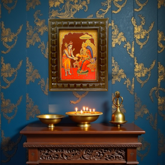 Shiva & Annapurna Gold Leafed Art With Wooden Frame