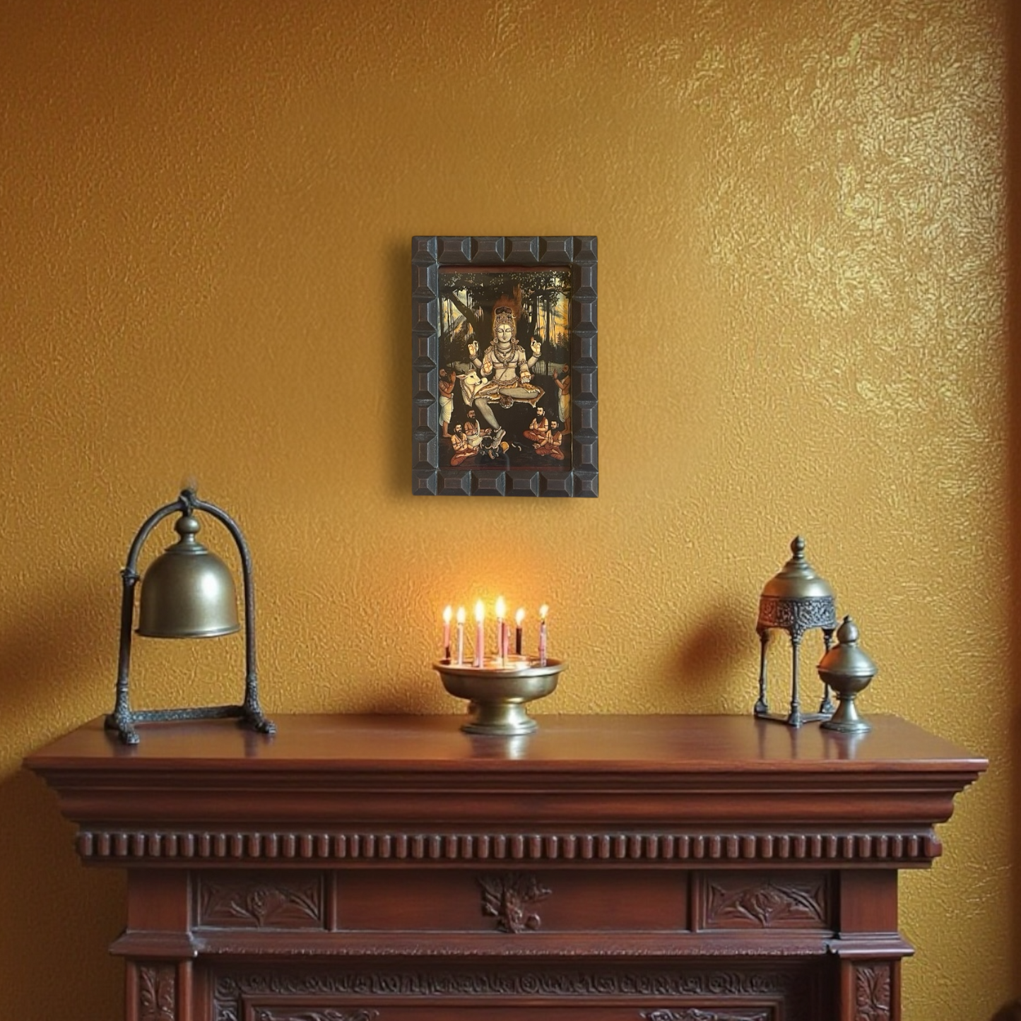 Dakshinamurthy Gold Leafed Art With Wooden Frame