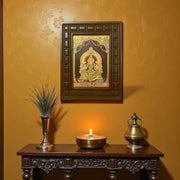 Shree Lakshmi-2 (Green Saree) Gold Leafed Art within Wooden frame