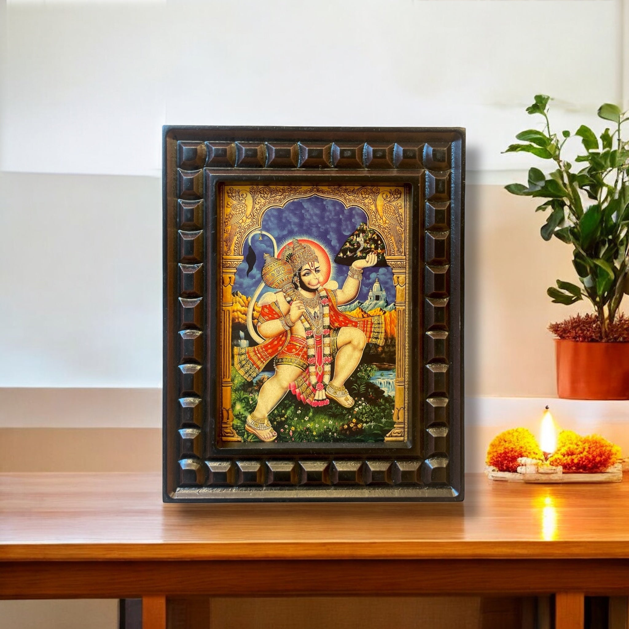 Hanuman - 2  Gold Foiled Art within Wooden Frame