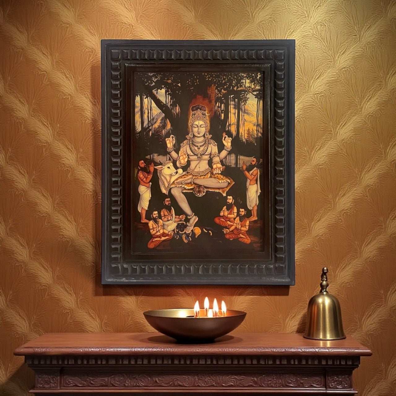 Dakshinamurthy Gold Leafed Art With Wooden Frame