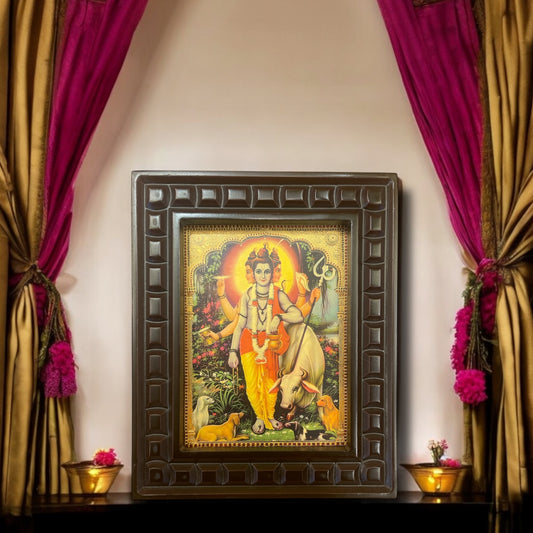 Dattatreya -3 gold foiled artwork in wooden frame