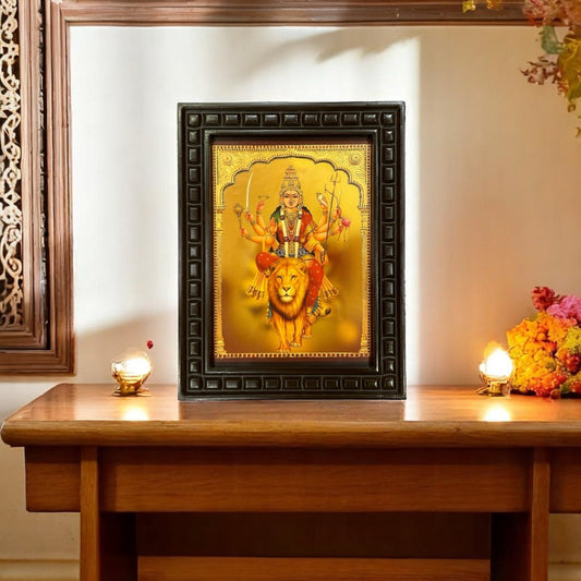Durga Devi- 5 Gold leafed art in wooden frame