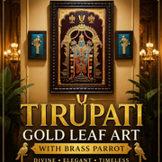 Tirupati Gold Leaf Art with Two Brass Parrot Frame | Luxury Spiritual Wall Decor.