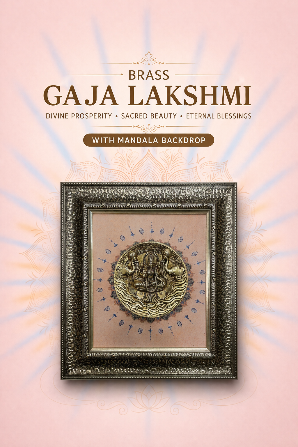 Brass Gaja Lakshmi with Mandala Backdrop in moulded frame