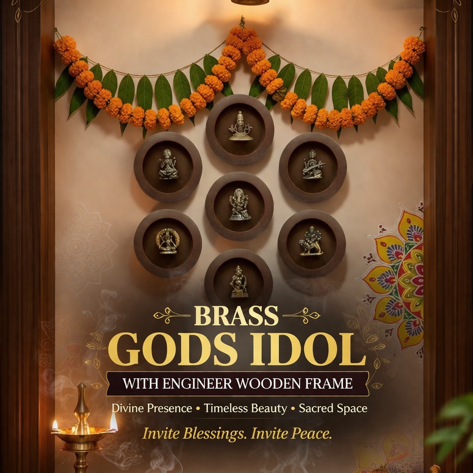 Brass Gods Idol Wall Frame for Pooja Room | Premium Wooden Frame Divine Decor