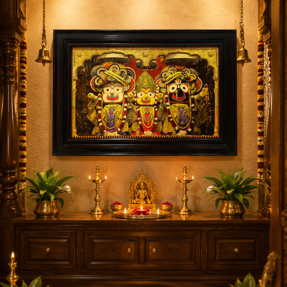 Jagannath Gold Leaf Art with Rosewood Frame | Luxury Puri Jagannath Wall Art | ESTUDIO