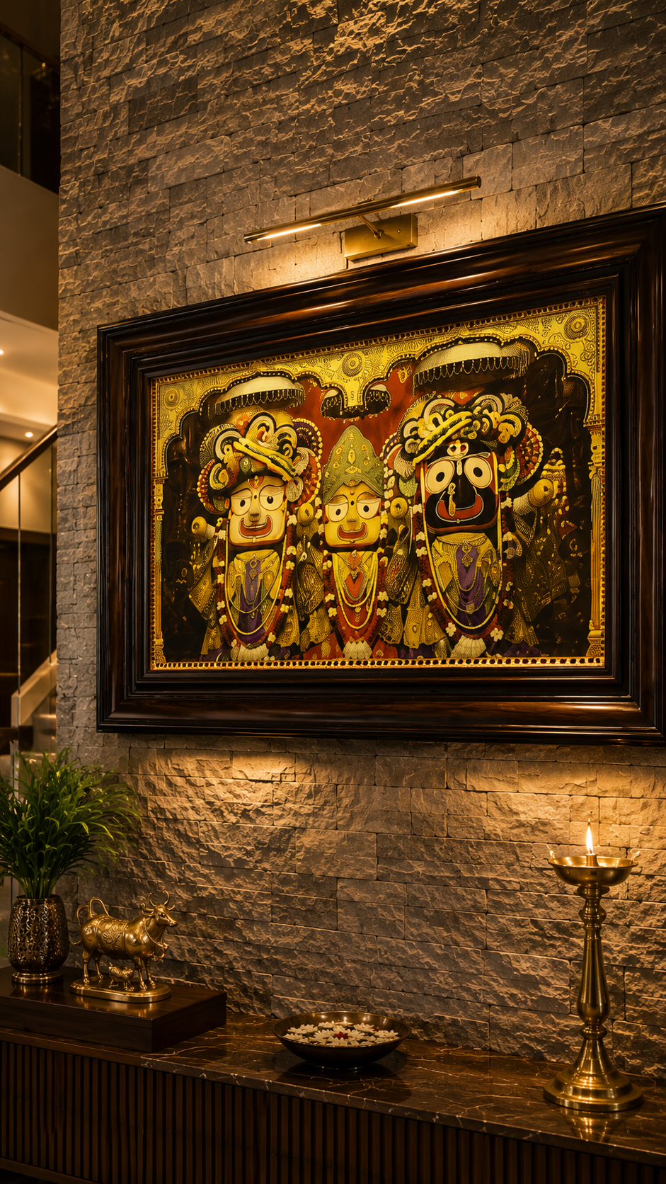 Jagannath Gold Leaf Art with Rosewood Frame | Luxury Puri Jagannath Wall Art | ESTUDIO