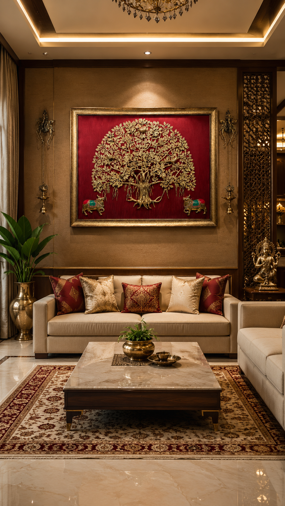 Brass Kalpavriksha Tree of Life with Kamadhenu  Luxury Wall Art.