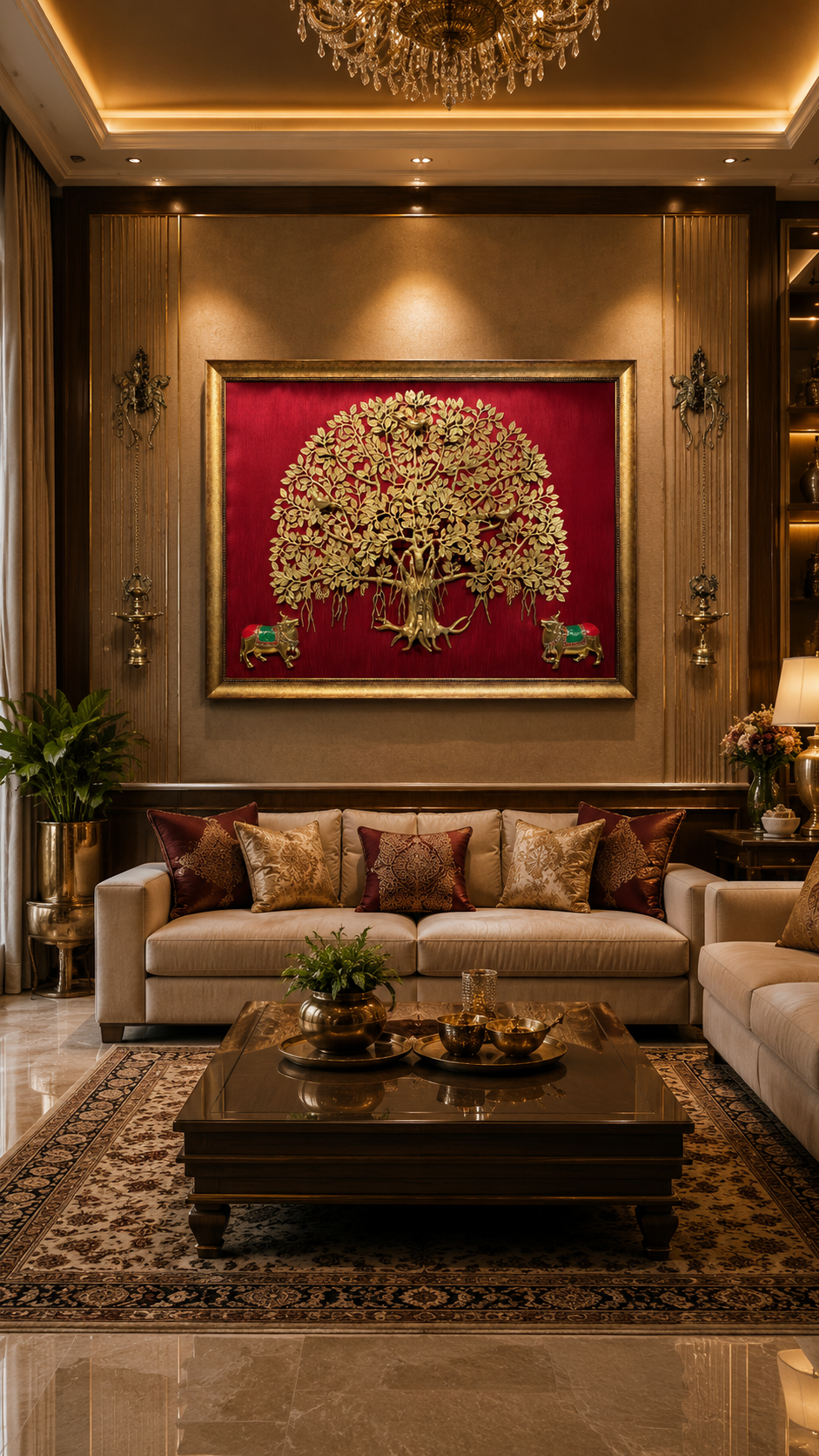 Brass Kalpavriksha Tree of Life with Kamadhenu  Luxury Wall Art.
