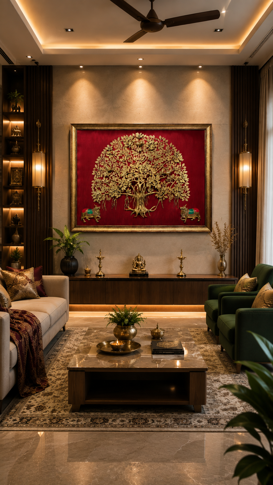 Brass Kalpavriksha Tree of Life with Kamadhenu  Luxury Wall Art.