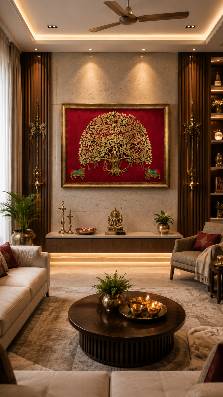 Brass Kalpavriksha Tree of Life with Kamadhenu  Luxury Wall Art.