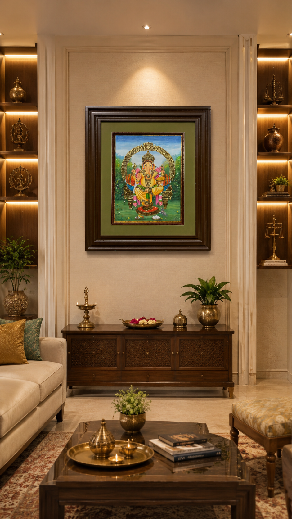 Ganesha Tanjore Painting for Living Room | Traditional Wall Art | ESTUDIO