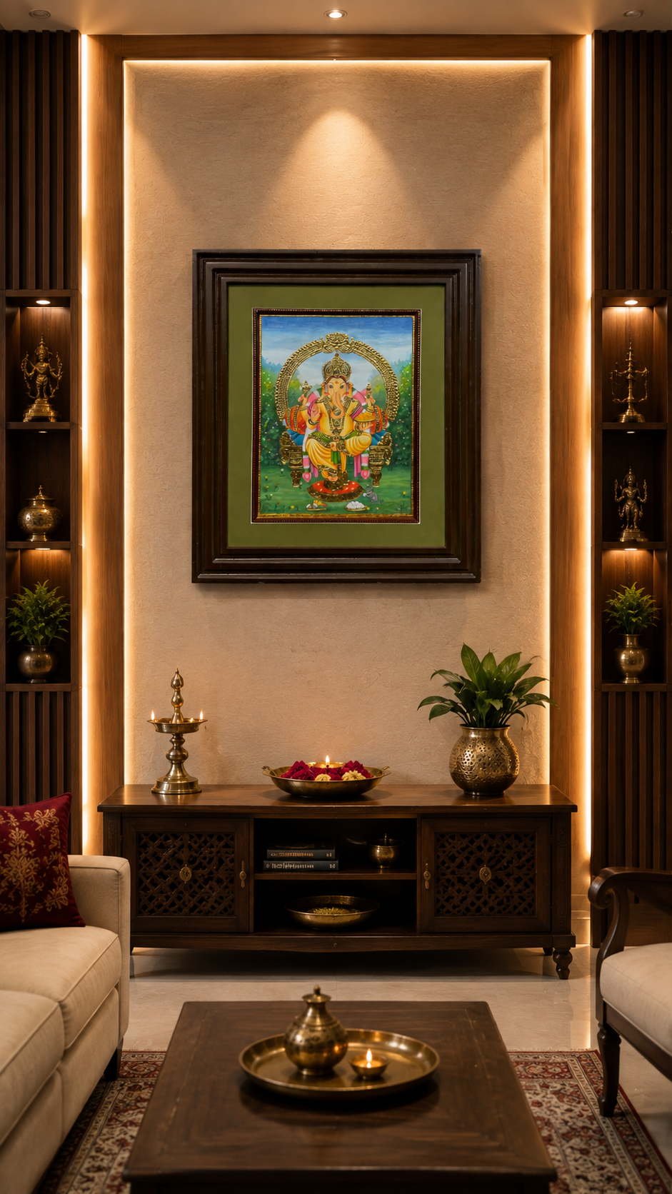 Ganesha Tanjore Painting for Living Room | Traditional Wall Art | ESTUDIO
