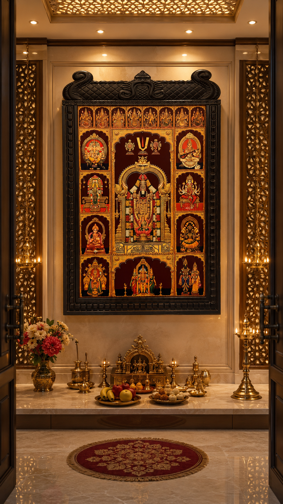 Tirupati Balaji with 9 Gods & Ashta Lakshmi Gold Leaf Art