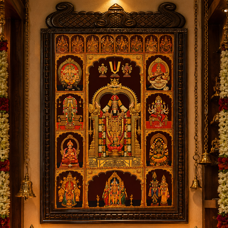 Tirupati Balaji with 9 Gods & Ashta Lakshmi Gold Leaf Art