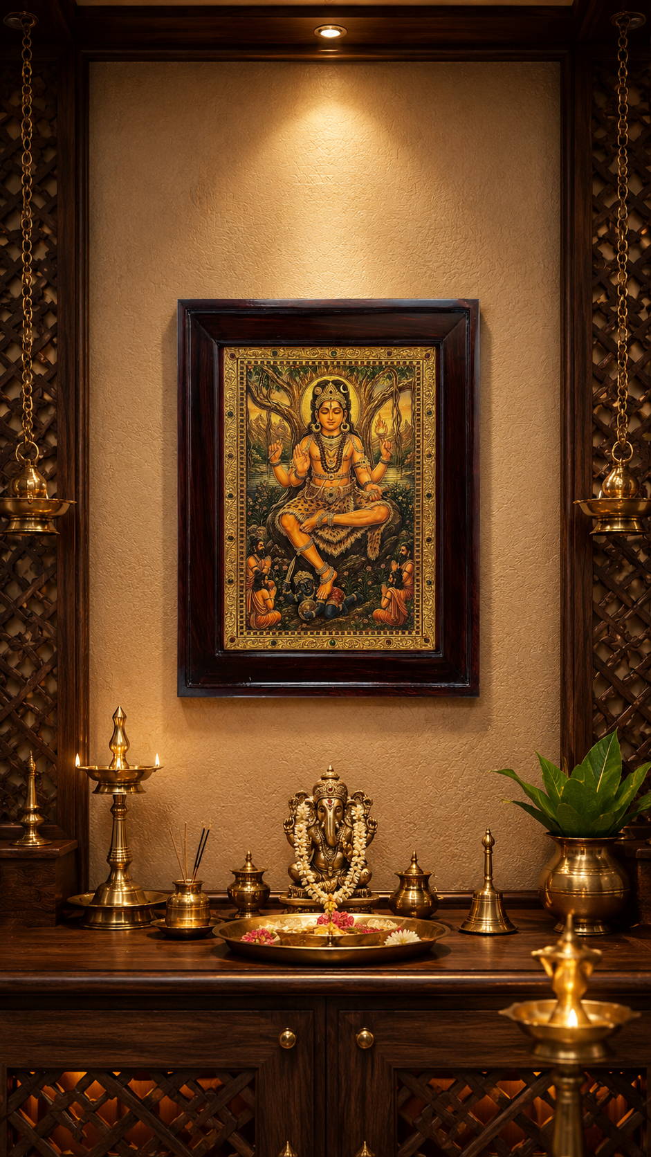 Dakshinamurthy Gold Leaf Art in Premium Rosewood Frame | Divine Guru Wall Art by ESTUDIO