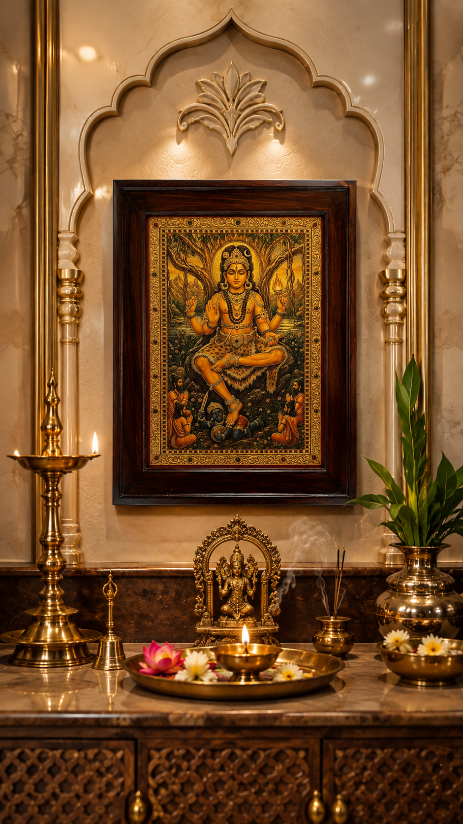 Dakshinamurthy Gold Leaf Art in Premium Rosewood Frame | Divine Guru Wall Art by ESTUDIO