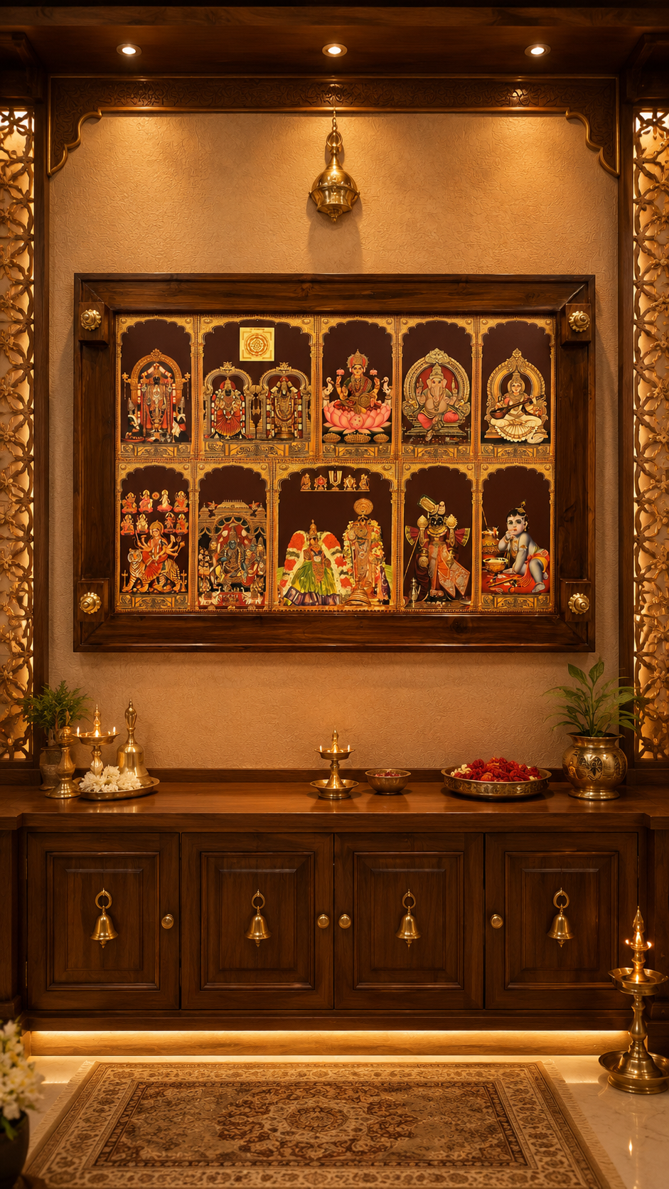 10 Gods in One Frame | Gold Leaf Art on Rosewood & Teak wood Frame | Luxury Pooja Room Wall Art – ESTUDIO