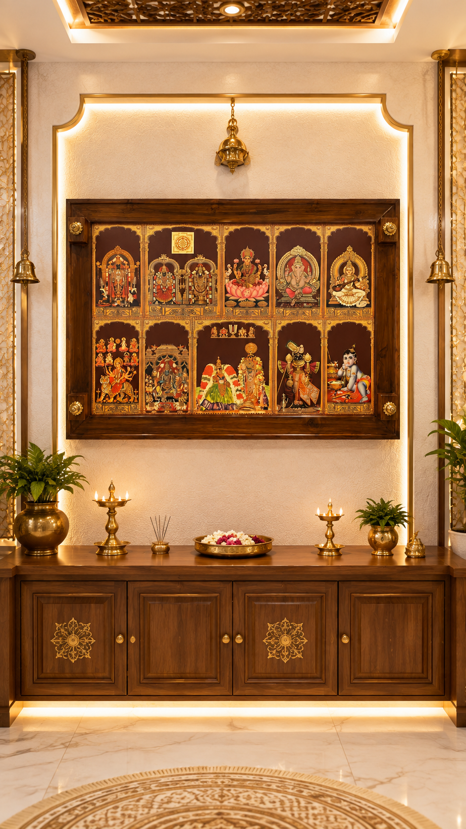 10 Gods in One Frame | Gold Leaf Art on Rosewood & Teak wood Frame | Luxury Pooja Room Wall Art – ESTUDIO