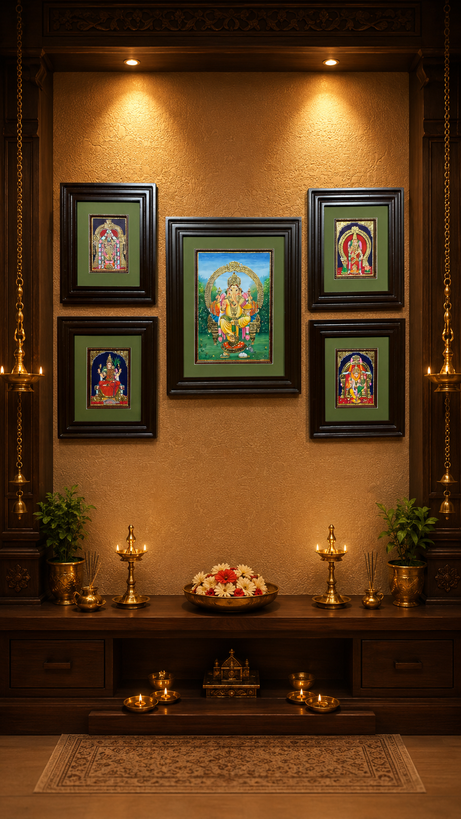 5 Gods in One Frame Tanjore Paintings