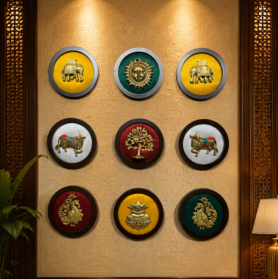 Luxury 9-Piece Brass Wall Art Set, Traditional Indian Decor  Estudio