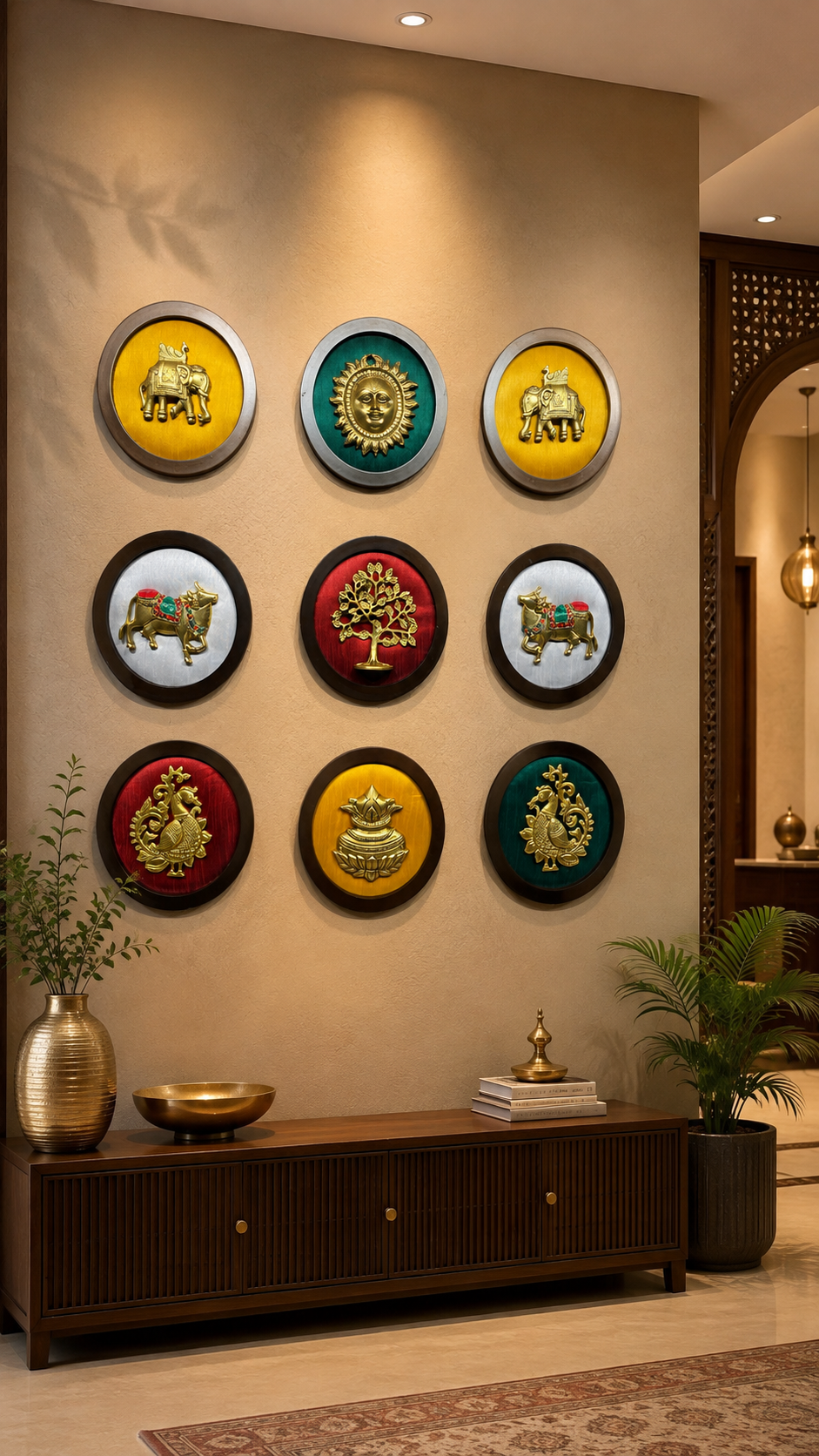 Luxury 9-Piece Brass Wall Art Set, Traditional Indian Decor  Estudio