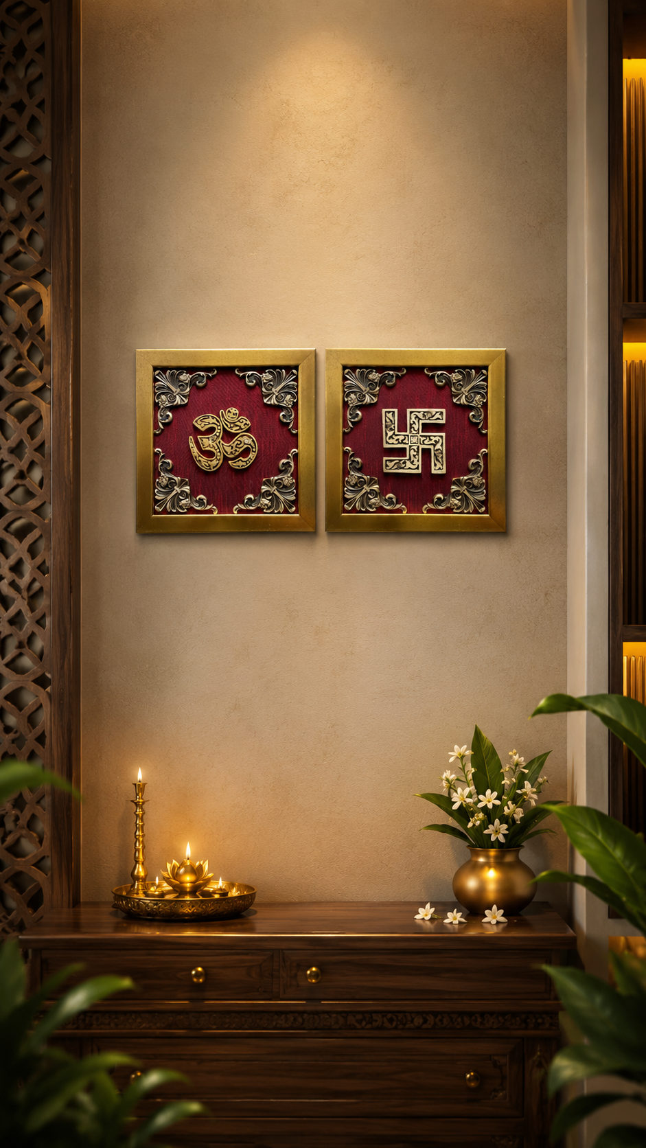 Brass Om & Swastik Wall Decor Designs | 10 Rich Silk Colors