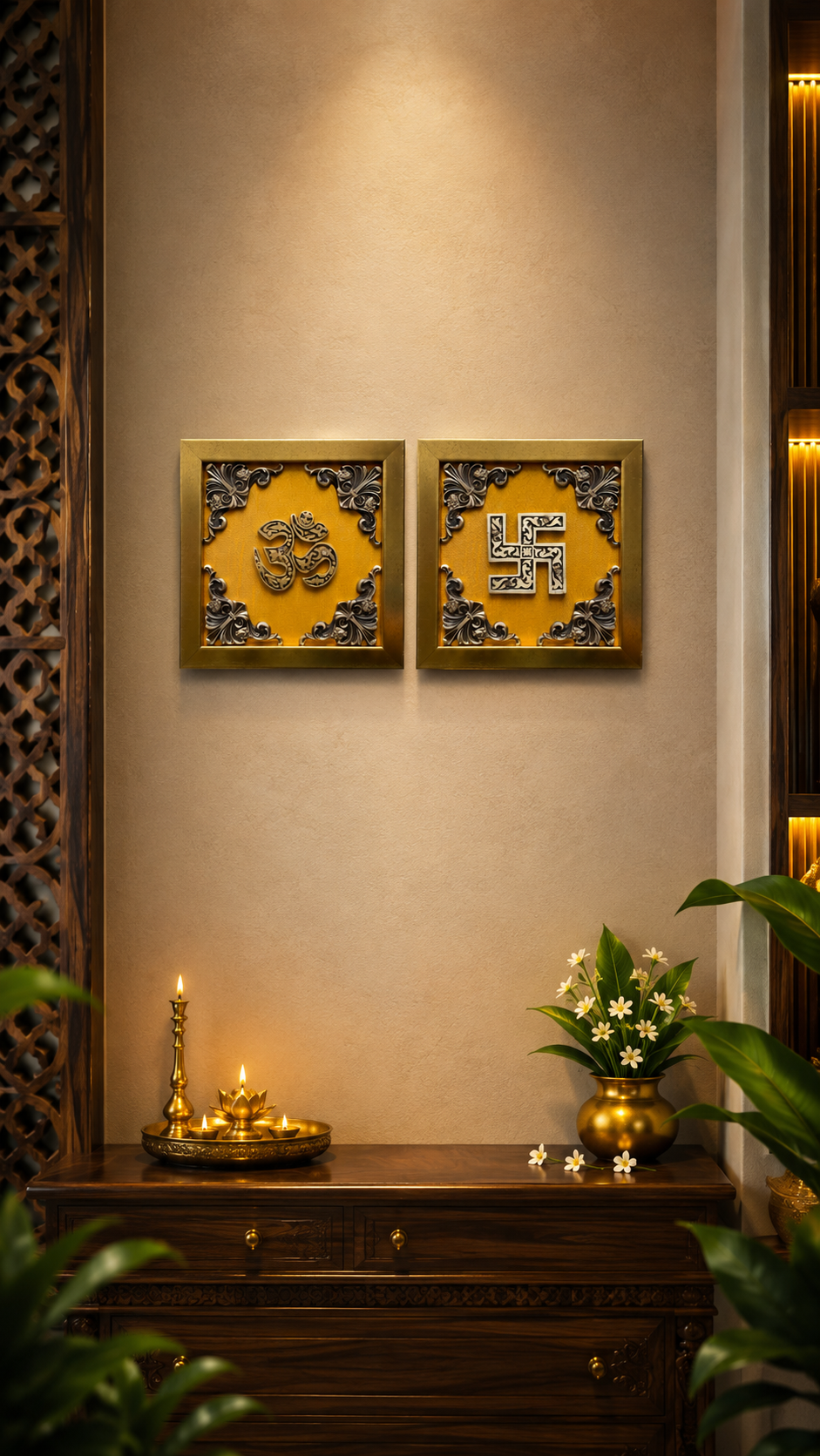 Brass Om & Swastik Wall Decor Designs | 10 Rich Silk Colors