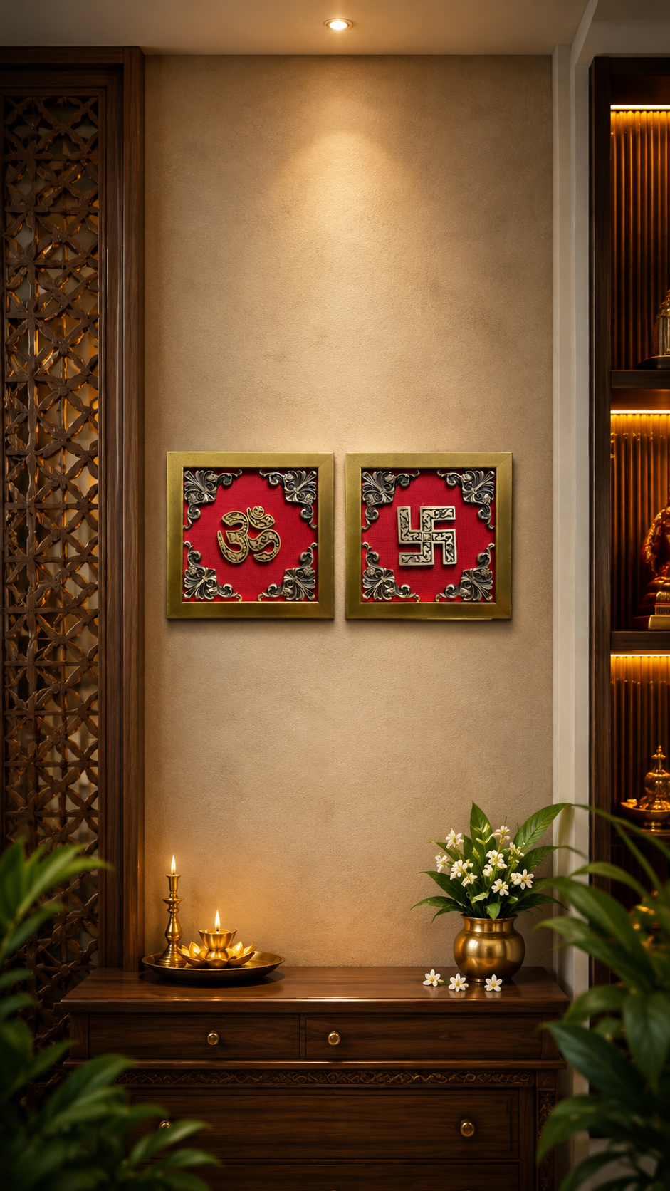 Brass Om & Swastik Wall Decor Designs | 10 Rich Silk Colors