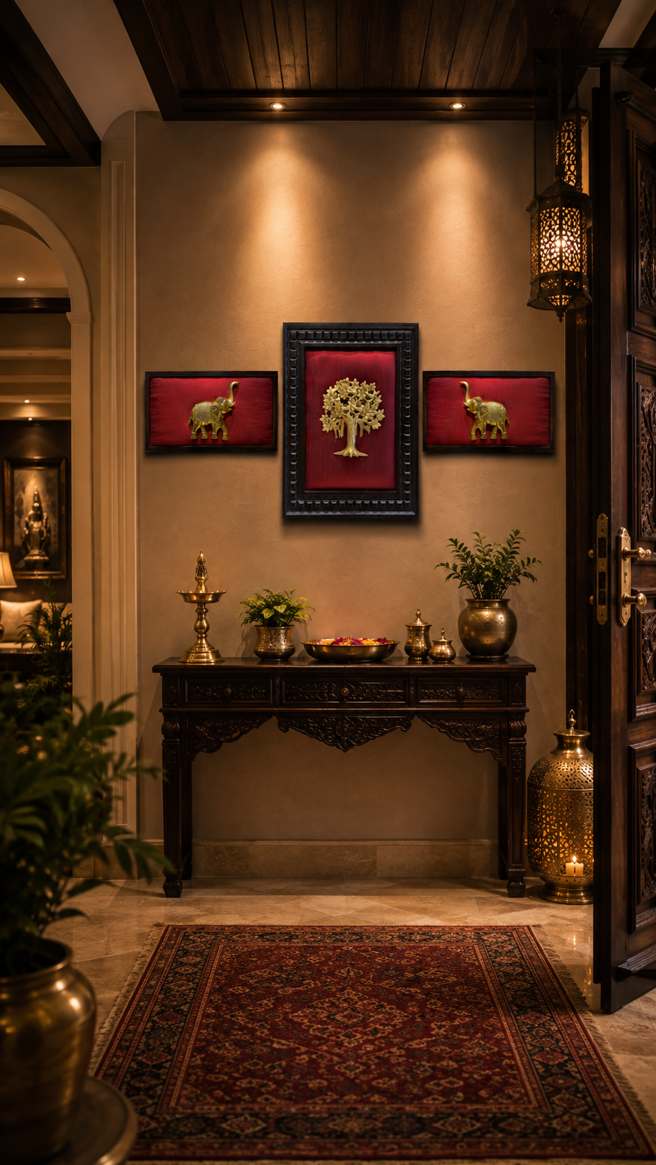Brass Kalpavriksha & Pair Elephant Wall Art by ESTUDIO
