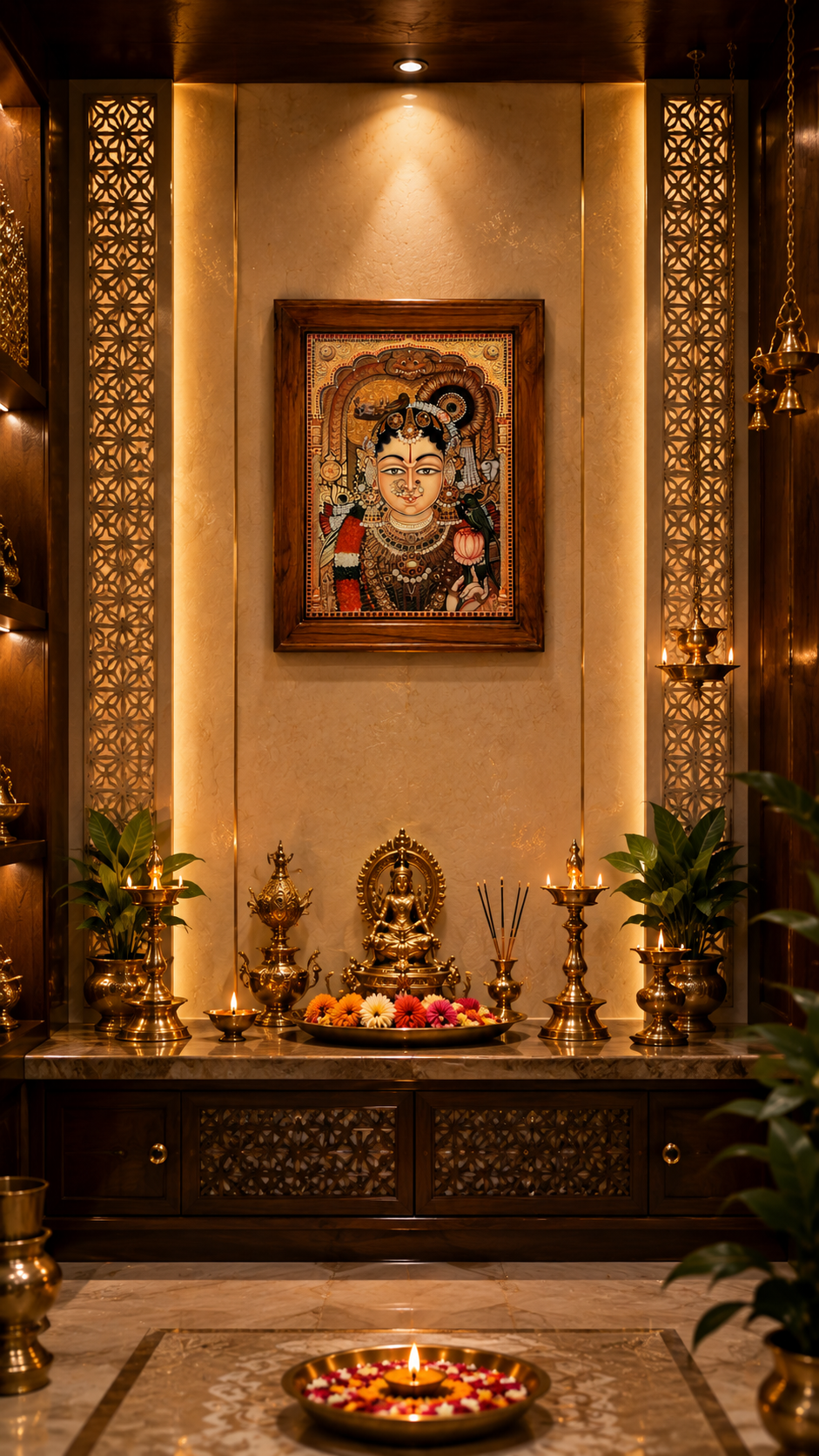 Andal Devi Gold Leaf Art with Premium Teak Wood Frame