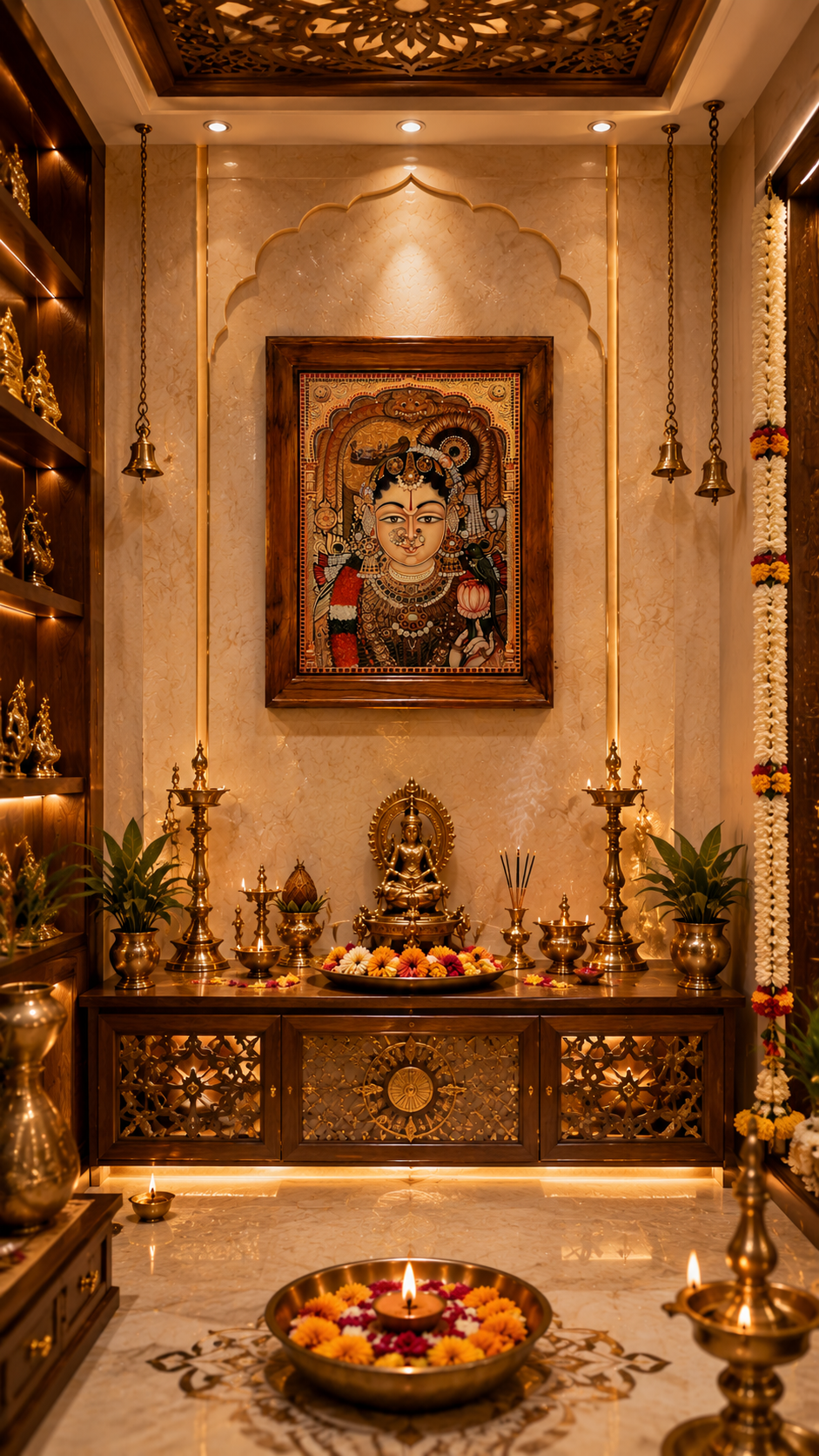Andal Devi Gold Leaf Art with Premium Teak Wood Frame