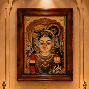 Andal Devi Gold Leaf Art with Premium Teak Wood Frame