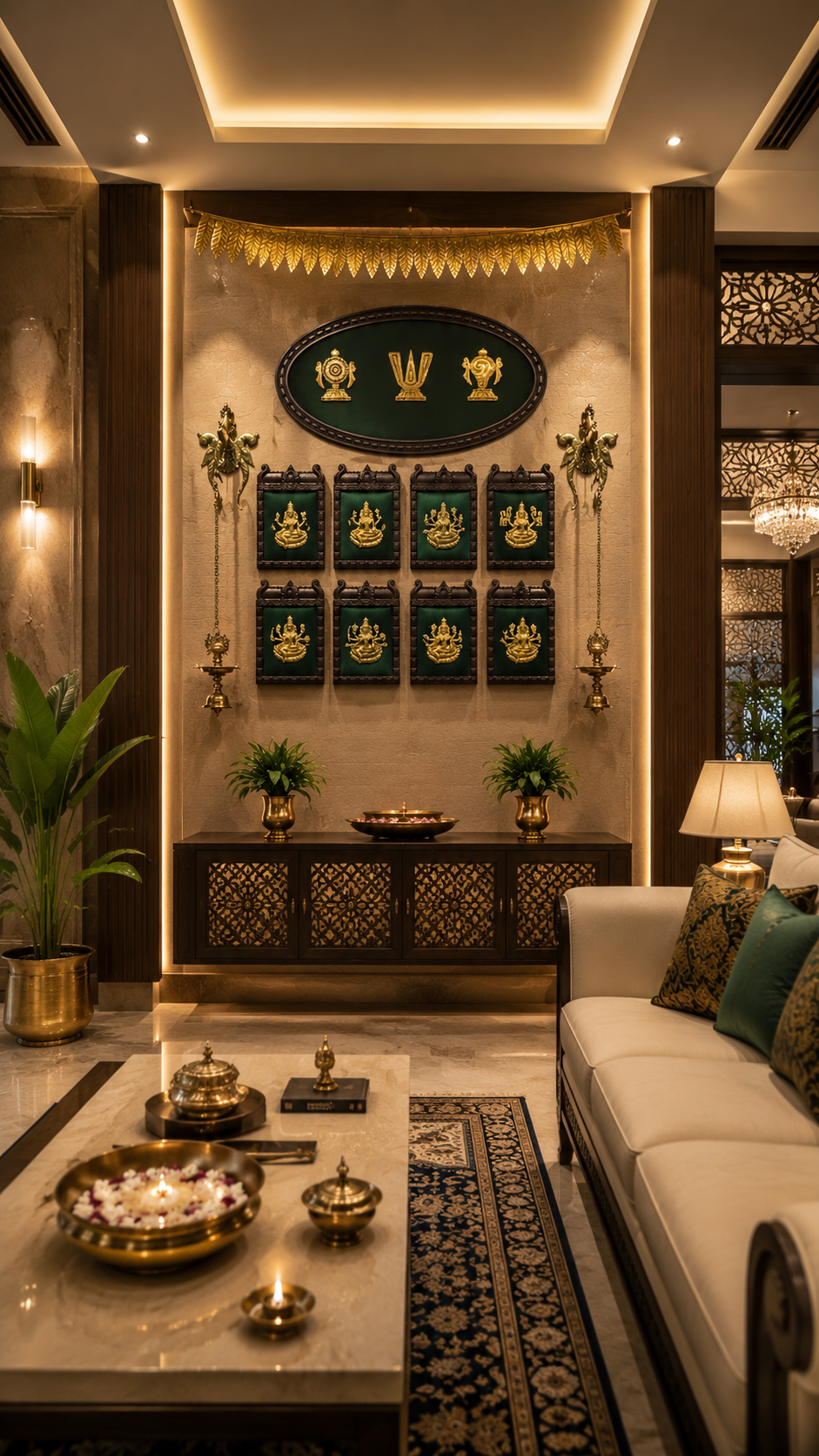 Ashtalakshmi Brass Wall Art with Shanku Chakra Namam | Luxury Indian Home Décor | Estudio