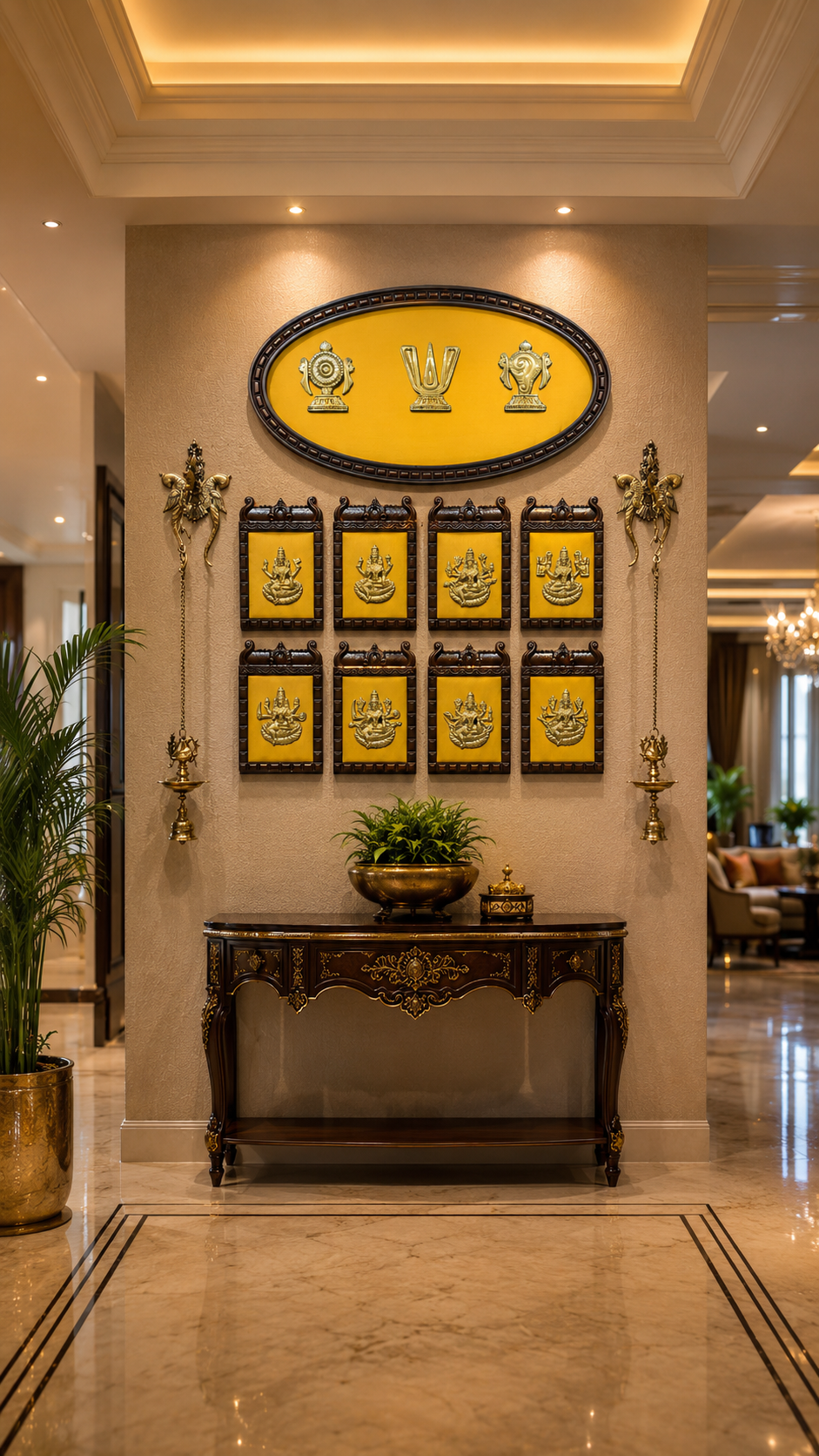 Ashtalakshmi Brass Wall Art with Shanku Chakra Namam | Luxury Indian Home Décor | Estudio