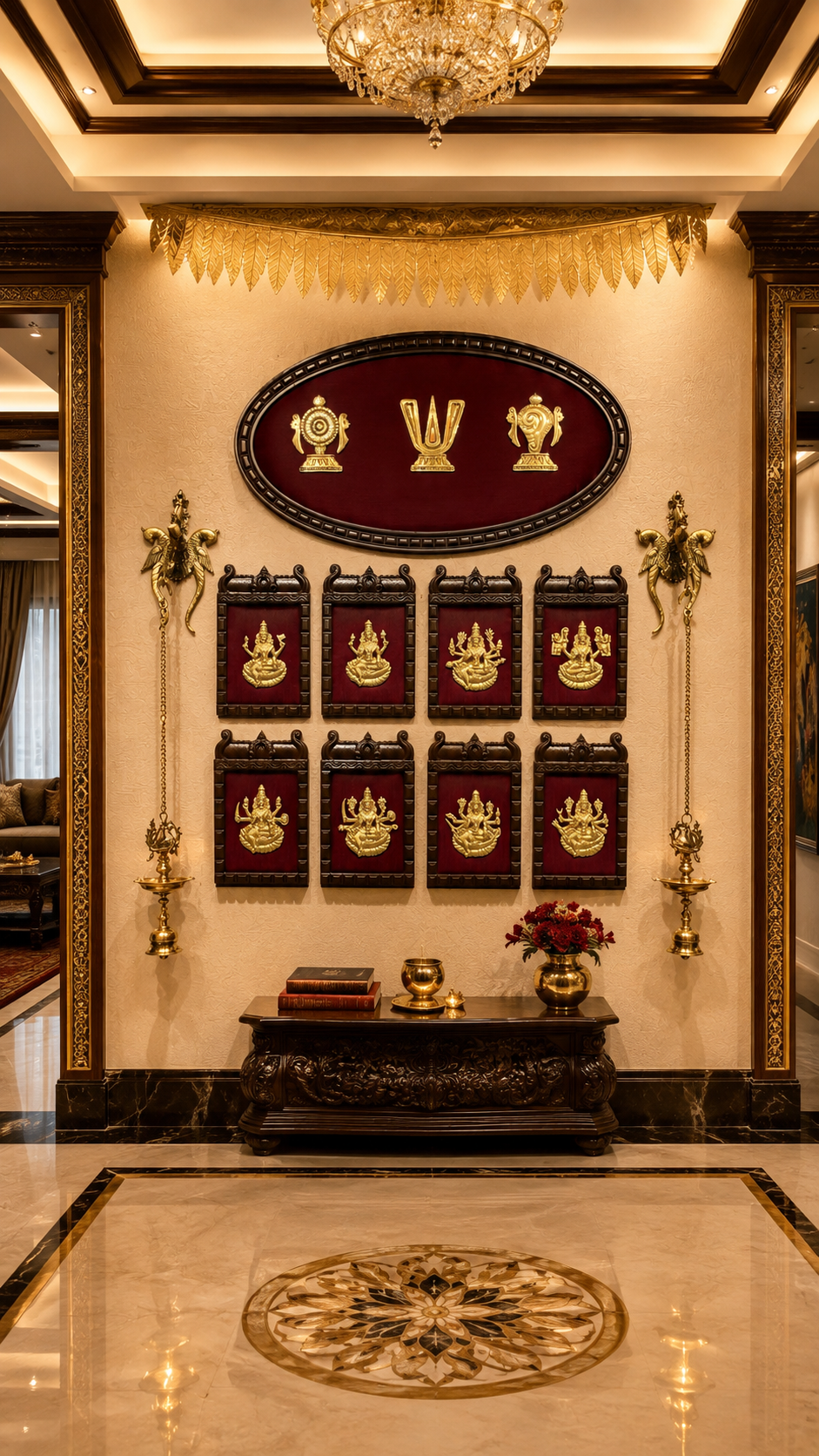 Ashtalakshmi Brass Wall Art with Shanku Chakra Namam | Luxury Indian Home Décor | Estudio