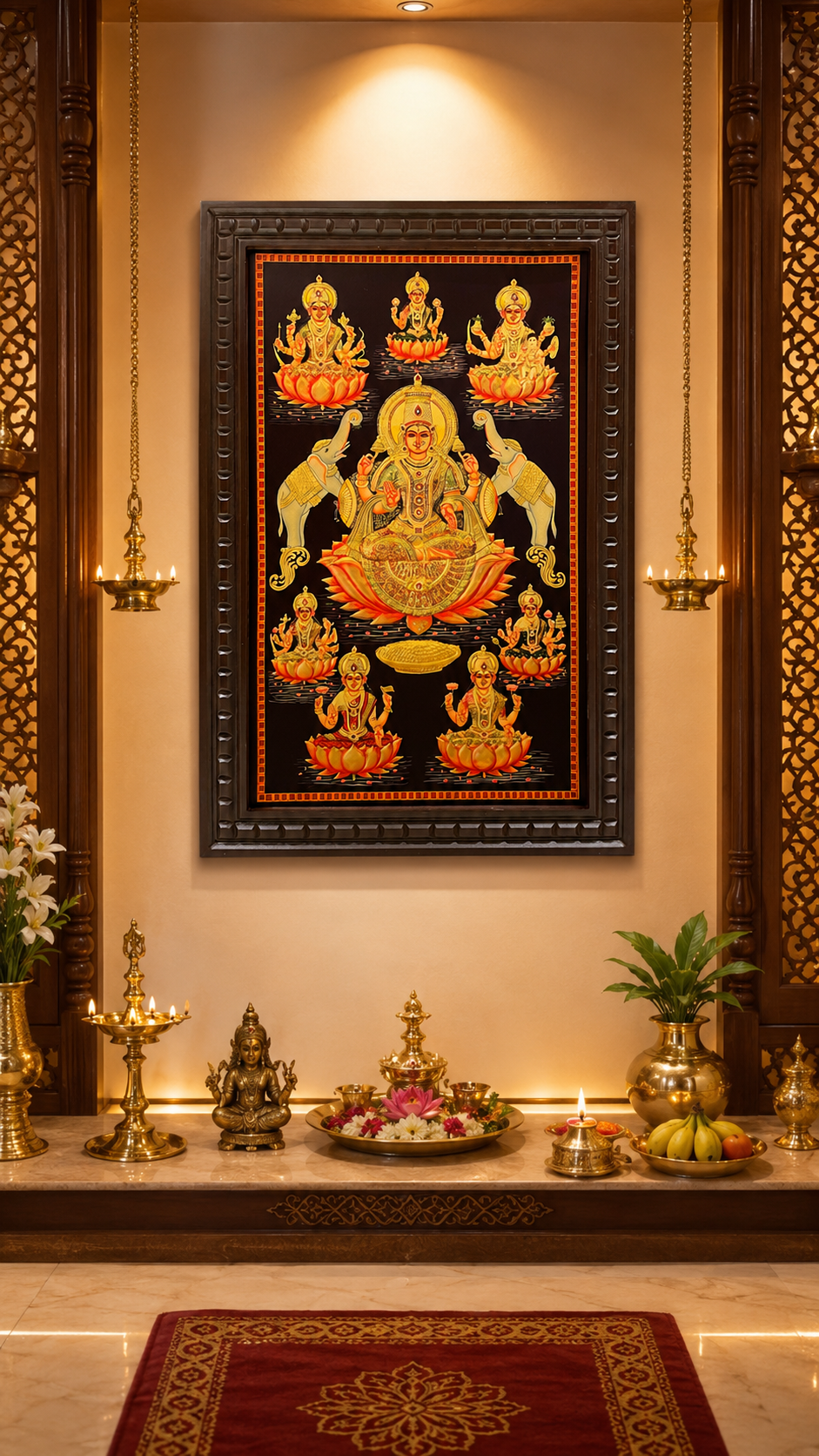 Ashtalakshmi Gold Leafed Art With Wooden Frame.